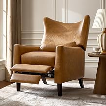 HULALA HOME Wingback Recliner Chair, Faux Leather Upholstered Armchair with Lumbar Pillow, Thick Padded Cushion and Solid Wood Legs for Living Room & Bedroom, Camel