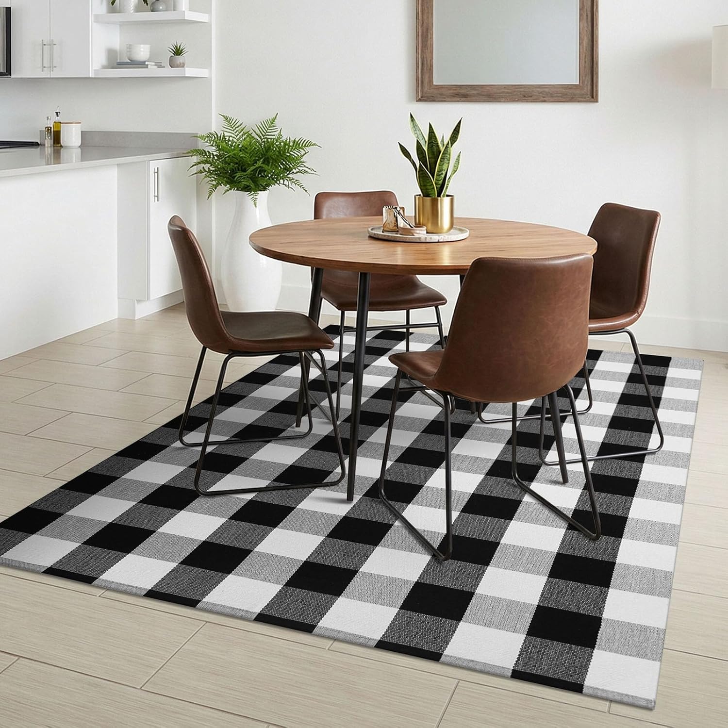 KILOCOCO 4x6 Buffalo Plaid Checkered Rug Outdoor Indoor Black and White Rugs Front Door Rug Low Pile Cotton Washable Front Porch Rugs Layered Doormats for Living Room Bedroom Kitchen Farmhouse Entry