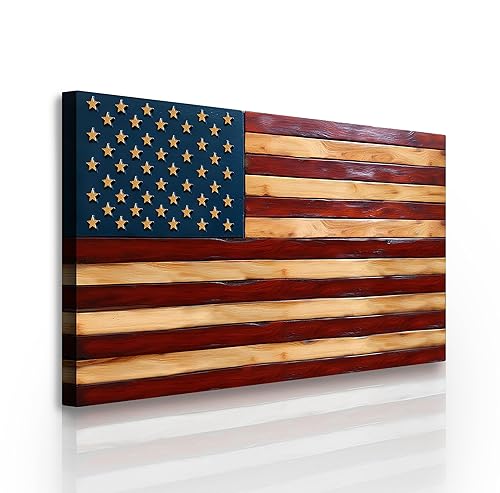 TAILORED CANVASES Old Glory American Flag Wall Art, Vintage Rustic