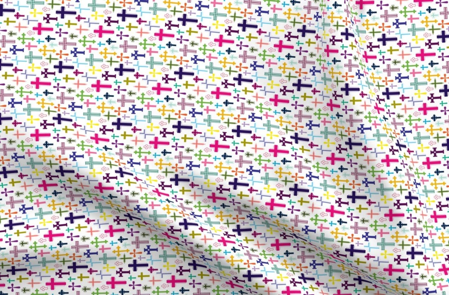 Spoonflower Fabric - Christian Church Cross Multicolored Chic Printed on Organic Cotton Sateen Fabric by The Yard - Sewing Quilting Apparel Home Decor