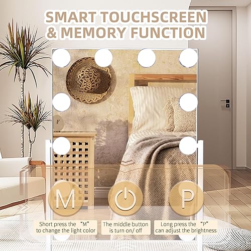 Miniatura 5 de Espejo de tocador con luces, 12 bombillas LED regulables, espejo Hollywood desmontable, 10 aumentos, control táctil, espejo de maquillaje recargable