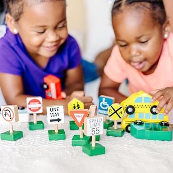 Melissa & Doug Wooden Vehicles and Traffic Signs with 6 Cars and 9 Signs