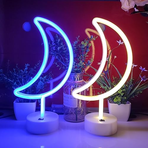 Miniatura 10 de JYWJ Letrero de neón de luna con base de soporte, luz de neón alimentada por USB o 3 pilas AA, decoración de mesa LED, decoración de pared de