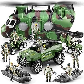 56-in-1 Army Men Large Sets for Boys 4-7 6-8 8-12, Military Helicopter/Military Truck/Kayak Boat/Motorcycle/Army Men Action Figures/Weapon Gears, Army Toys for Boys Kids Birthday Gift Party Favors