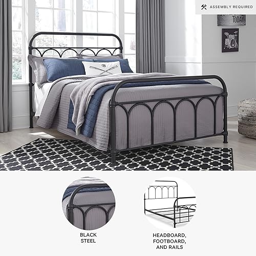 Miniatura 4 de Signature Design by Ashley Nashburg Industrial Farmhouse - Cama de metal, matrimonial, negro mate