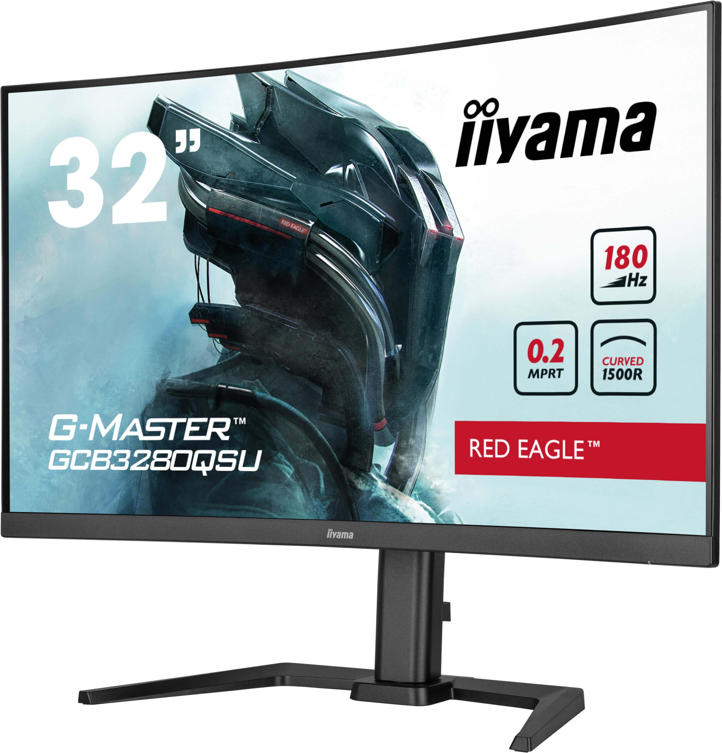 iiyama Ecran, 31,5" G-Master Red Eagle, Incurvé 1500R, 2560x1440@180Hz, 0.2ms, 350cd/m², 3000:1, Haut-parleurs, HDMI,DP, USB, réglable en Hauteur, Black Tuner, ecran pc Gamer