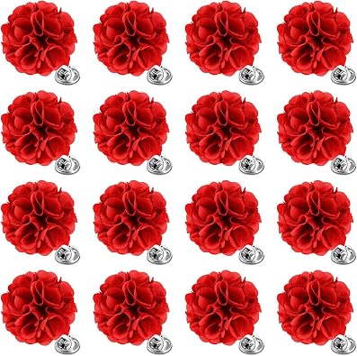 16 Pcs Lapel Flowers for Men Suits Flower Lapel Pins for Men Brooch Pins Handmade Satin Boutonniere