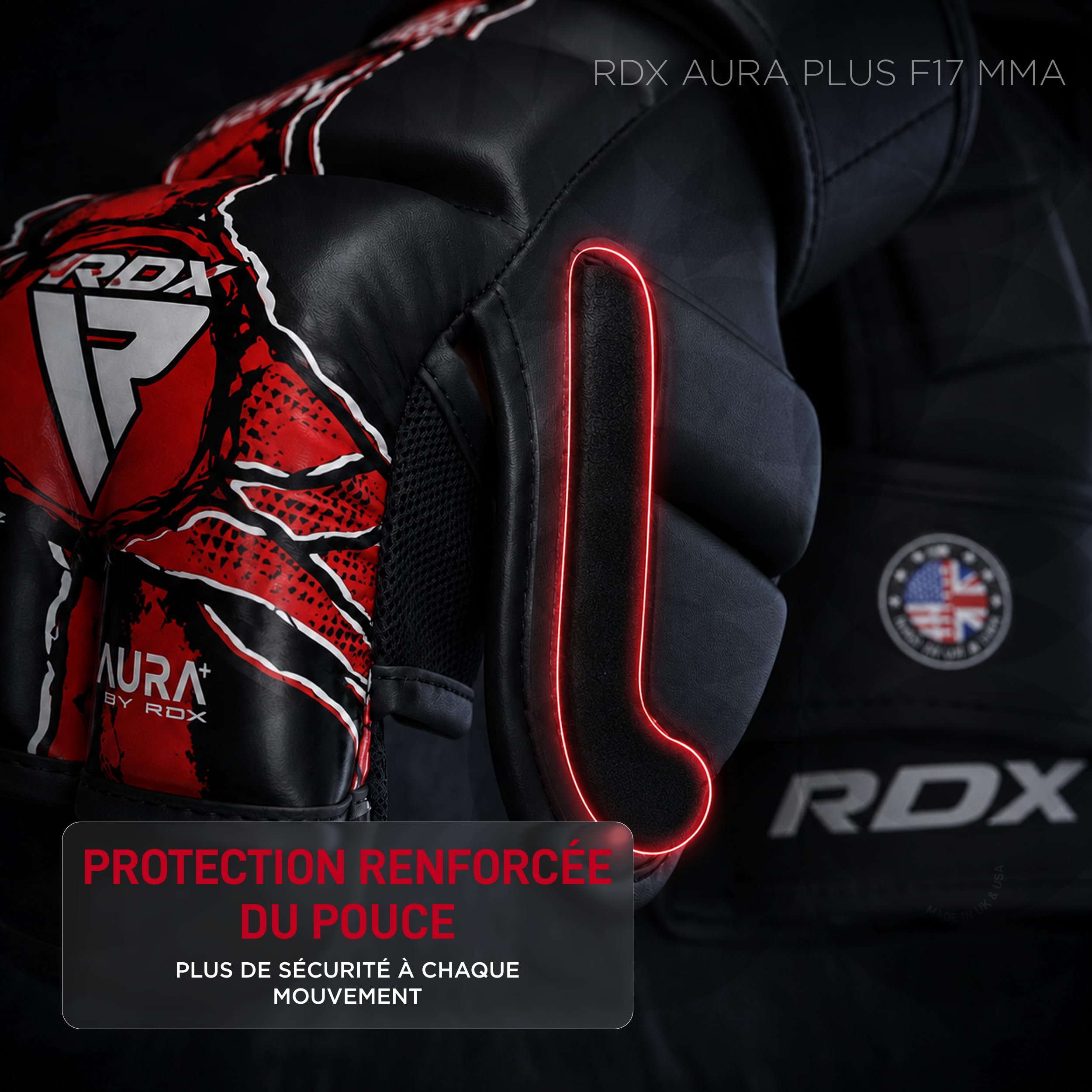 RDX Grappling Gloves Aura Plus F-17, Gants MMA RDX avec Protection renforcée du Pouce, Gants de Sparring MMA pour entraînement et Sparring, Gants MMA en Cuir synthétique pour Hommes et Femmes