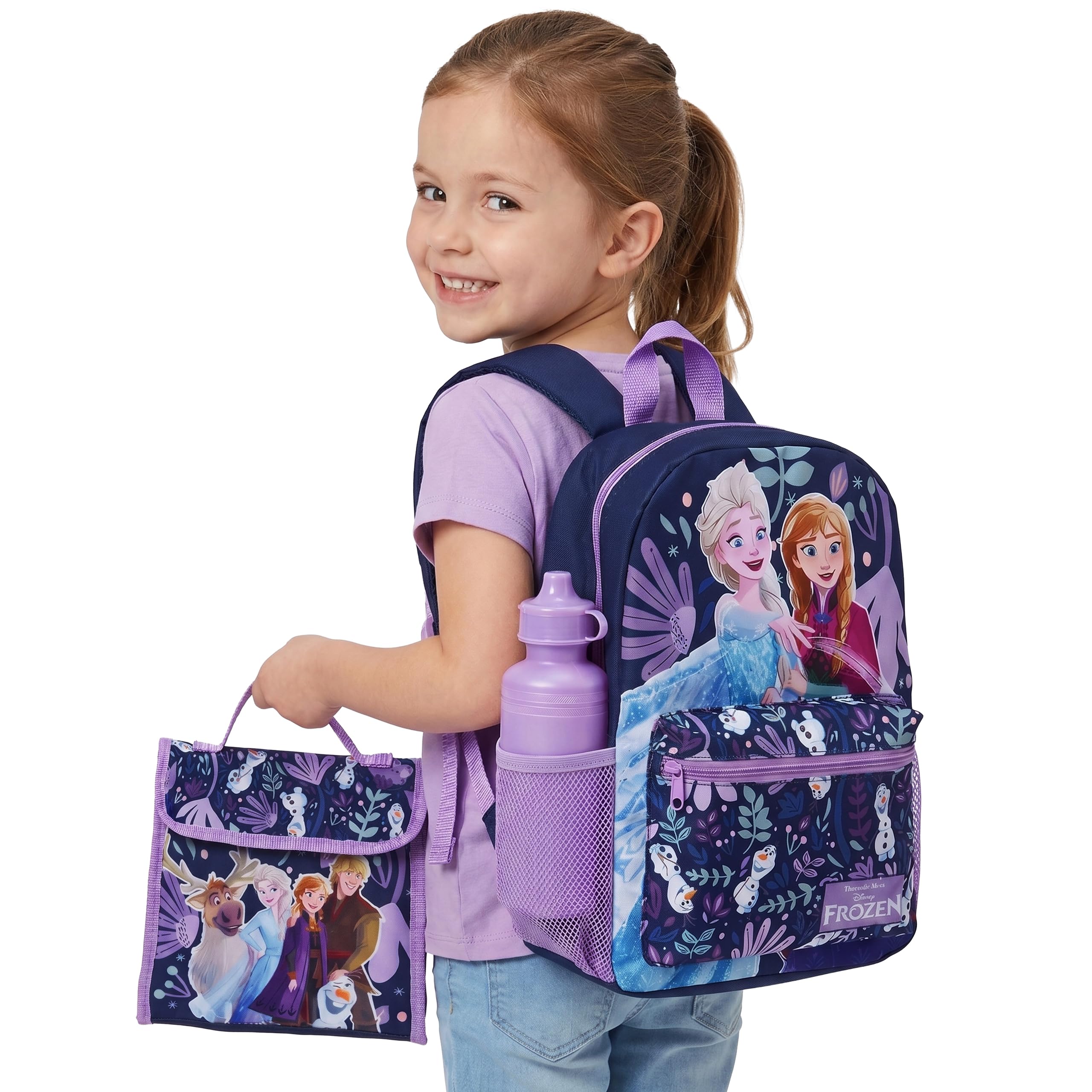Disney Frozen Mochila Escolar Niña 4 Piezas, Mochila Elsa y Anna