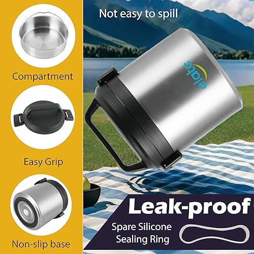 Miniatura 6 de Elate Tarro térmico de 2 cuartos de galón para comida caliente, acero inoxidable de 64 onzas con aislamiento al vacío, recipiente térmico de boca