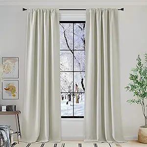 NICETOWN Room Darkening Curtains 96 inches Long for Bedroom, Rod Pocket/Back Tab/Hook Belt Thick Faux Linen Cold & Light Blocking Window Treatment for Living Room, Natural, W50 x L96, 1 Panel