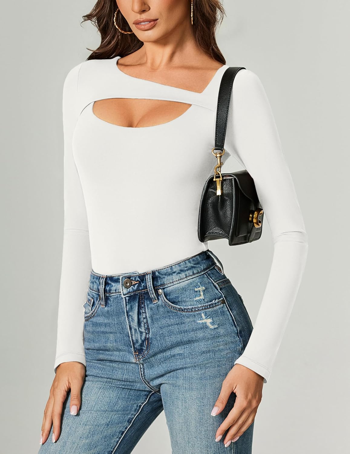 Avidlove Women Long Sleeve Bodysuit Scoop Neck Cutout Thong Body Suits Double Lined Slim Fitted Leotard Going Out Tops - Image 2