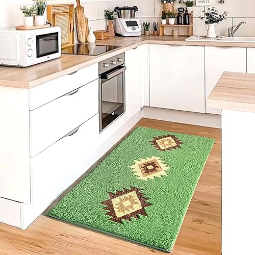 Miniatura 2 de DEXDE Alfombra de baño bohemia, antideslizante, geométrica occidental, de lujo, suave, absorbente, para baño, ducha, cocina, entrada, casa de campo,