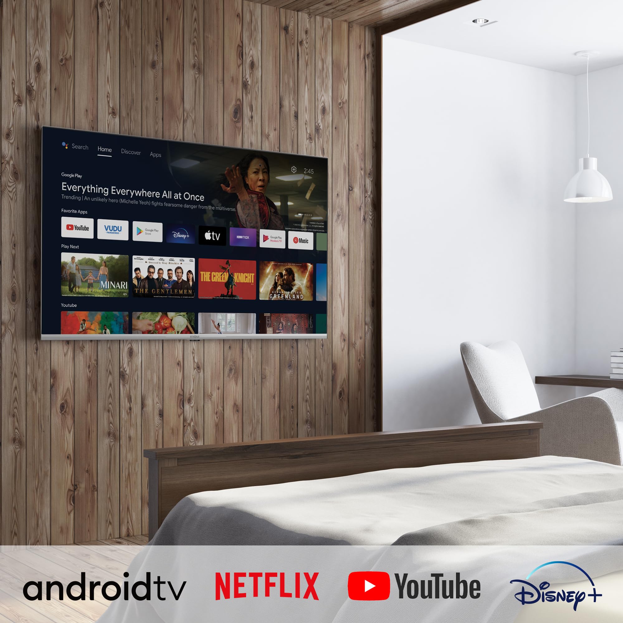 Strong - Smart tv 4K UHD SRT43UD6593 - 43 Pouces (108 cm) Connectée sous Android TV - Applis de Streaming - Partage de Fichiers/Écrans - WiFi & Bluetooth - Google Assistant - Noire