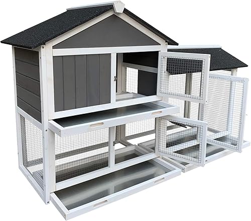 Miniatura 5 de Morhome Gallinero grande de madera al aire libre conejo, conejo, jaula para gallinas con puerta de ventilación, bandeja extraíble y rampa para