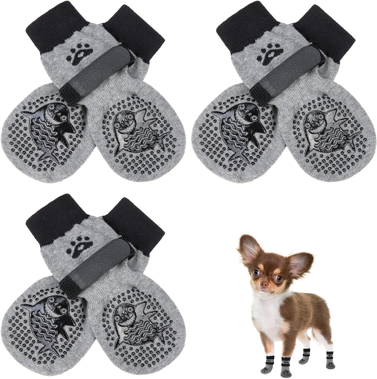 SCENEREAL Double Side Anti-Slip Dog Socks for Hardwood Floors to Stop Licking Paws, Non-Slip Dog Shoes for Hot/Cold Pavement, Slipping, Paw Protectors with Grippers