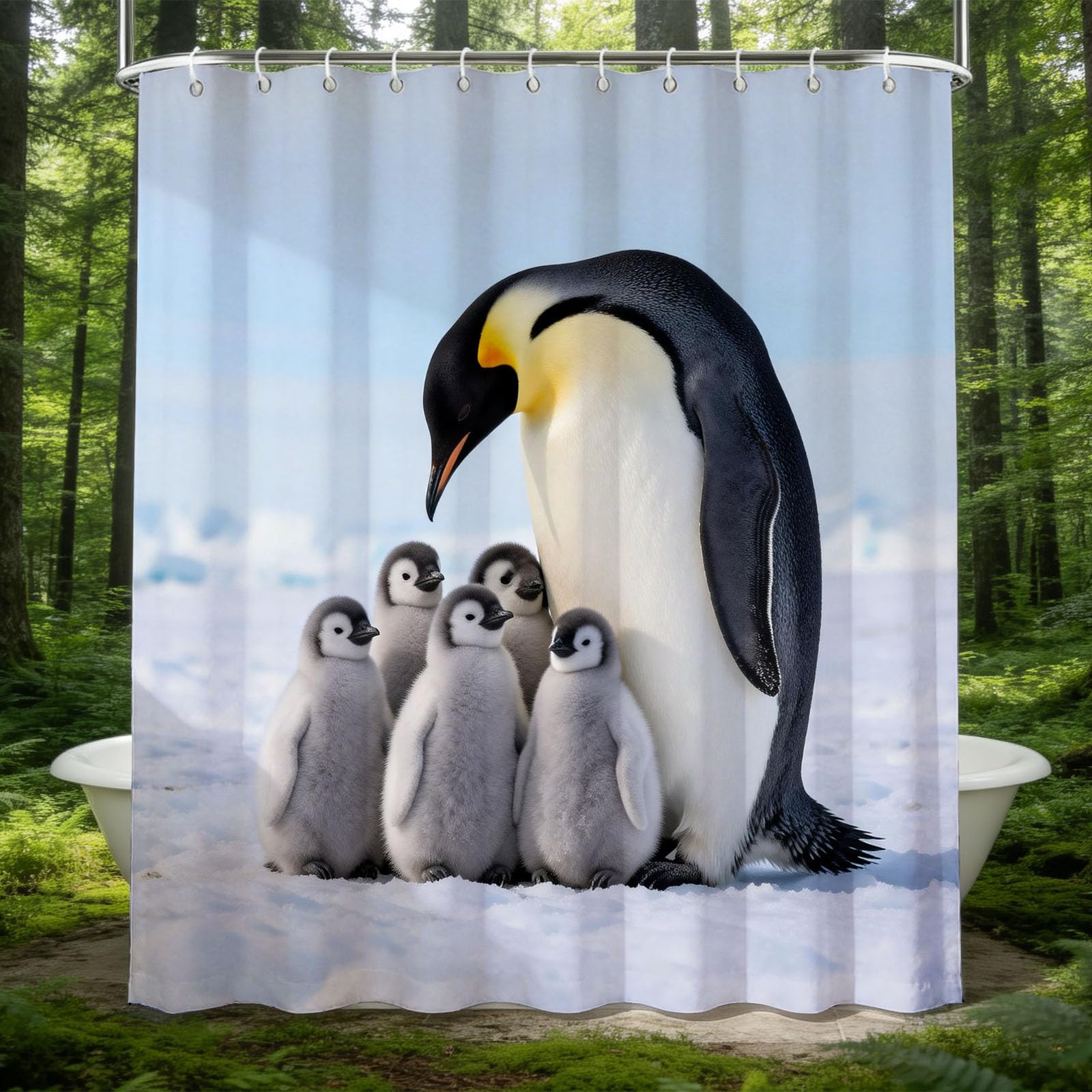 Hongduo 3D Emperor Penguin Shower Curtain for Stalls Bathtubs Cute Lovely Bathroom Decor Shower Curtain Set Polyester Fabric Waterproof 180x200cm/71X79 Inch with Hooks