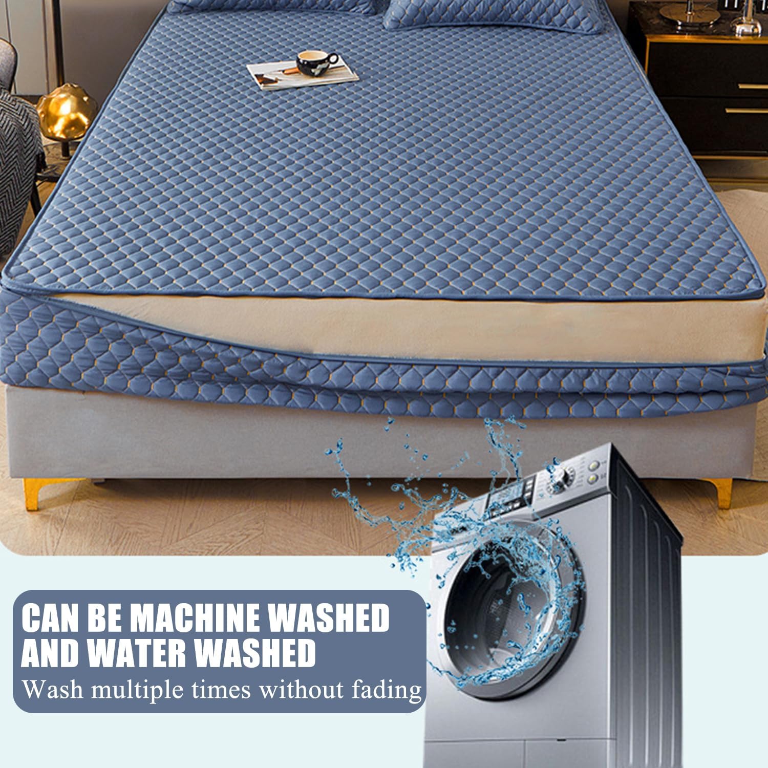 Blue/a,200 * 220+25cm,LDLCYCN Mattress Cover with Zip Customizable 6 Side Full Wrap Mattress Protector Quilted Mattress Topper Breathable Mattress Encasement Fitted Sheet Dustproof Cover Washable