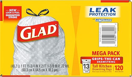 Miniatura 8 de Glad Bolsas de basura, bolsas de basura altas con cordón para cocina, color blanco, 13 galones, 120 bolsas, 3 paquetes