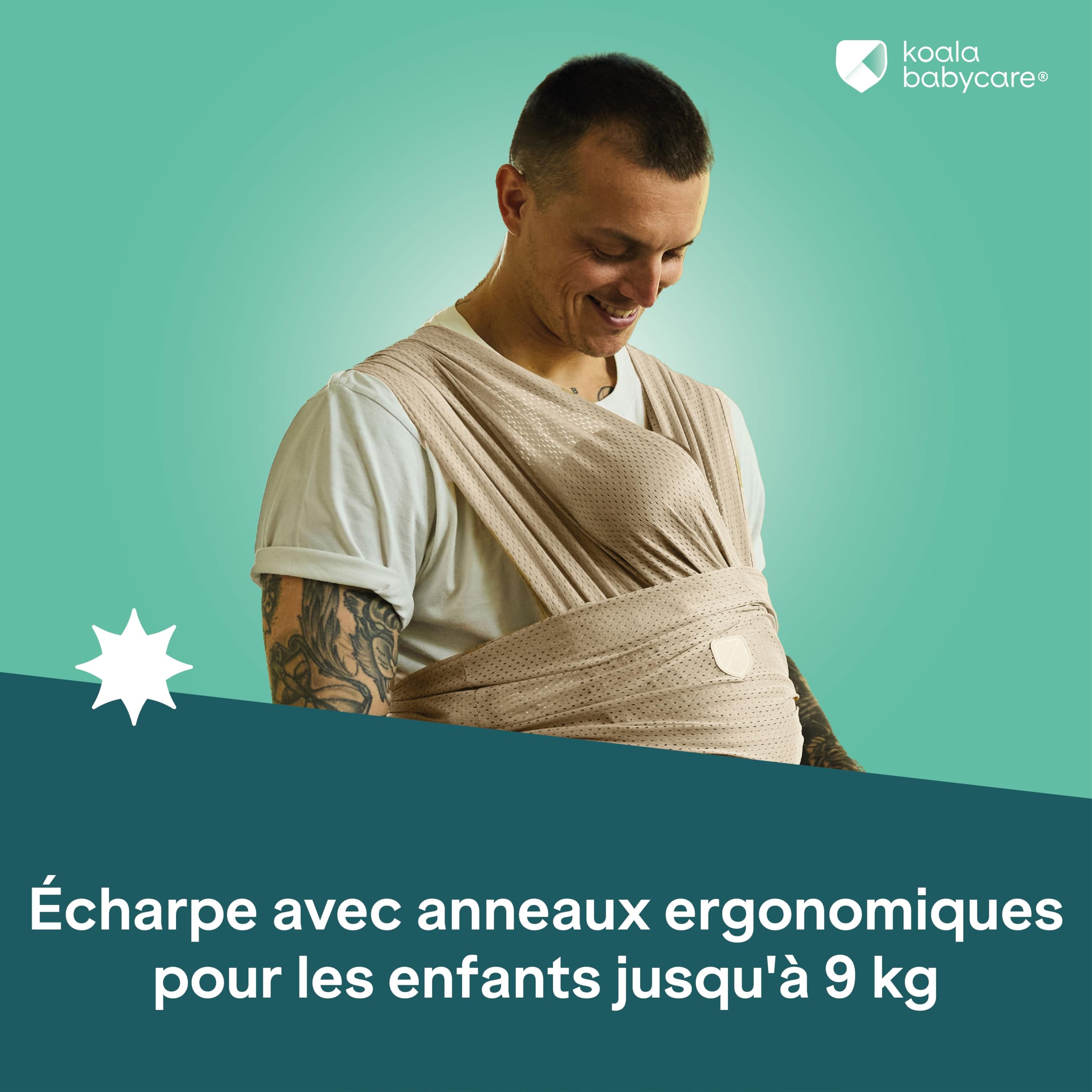 Koala Babycare Écharpe de Portage Été en Maille Respirante | Water Sling Léger pour Bébé jusqu’à 9 kg | Idéal Douche, Piscine, Plage | Ajustable, Séchage Rapide, Compacte