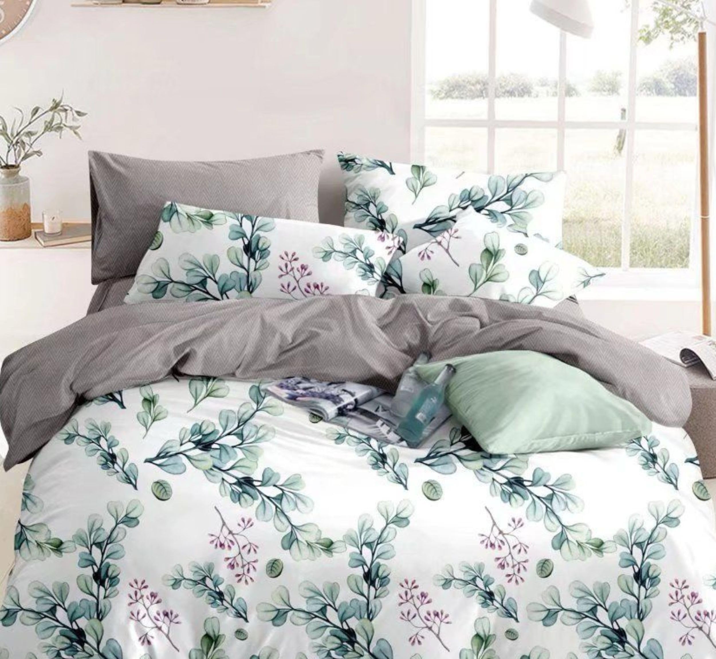 RUKH L.L.C 3 Pieces Flat Bedsheet Set with Floral Pattern – King Size Bed Pillow Cover Set with 1 Bedsheet, 2 Pillow Cover – Bedding Set (Green Bushes, King (U.K. Standard))