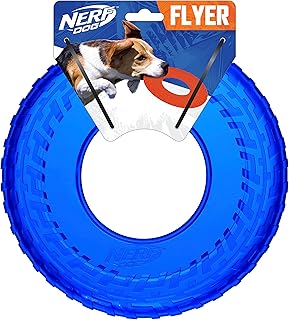 Nerf Dog Enhanced TPR Tire Flyer, 10-Inch Lightweight Flying Disc Fetch Toy for Dogs, Blue
