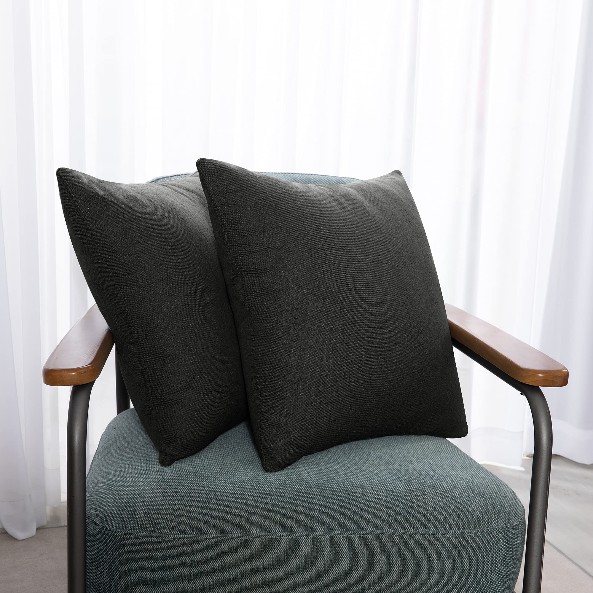 Deconovo Dark Grey Faux Linen Cushion Covers, Square Throw Pillow Cases Cushion Protectors For Sofa With Invisible Zipper, 16X16 Inch, 2 Pieces,