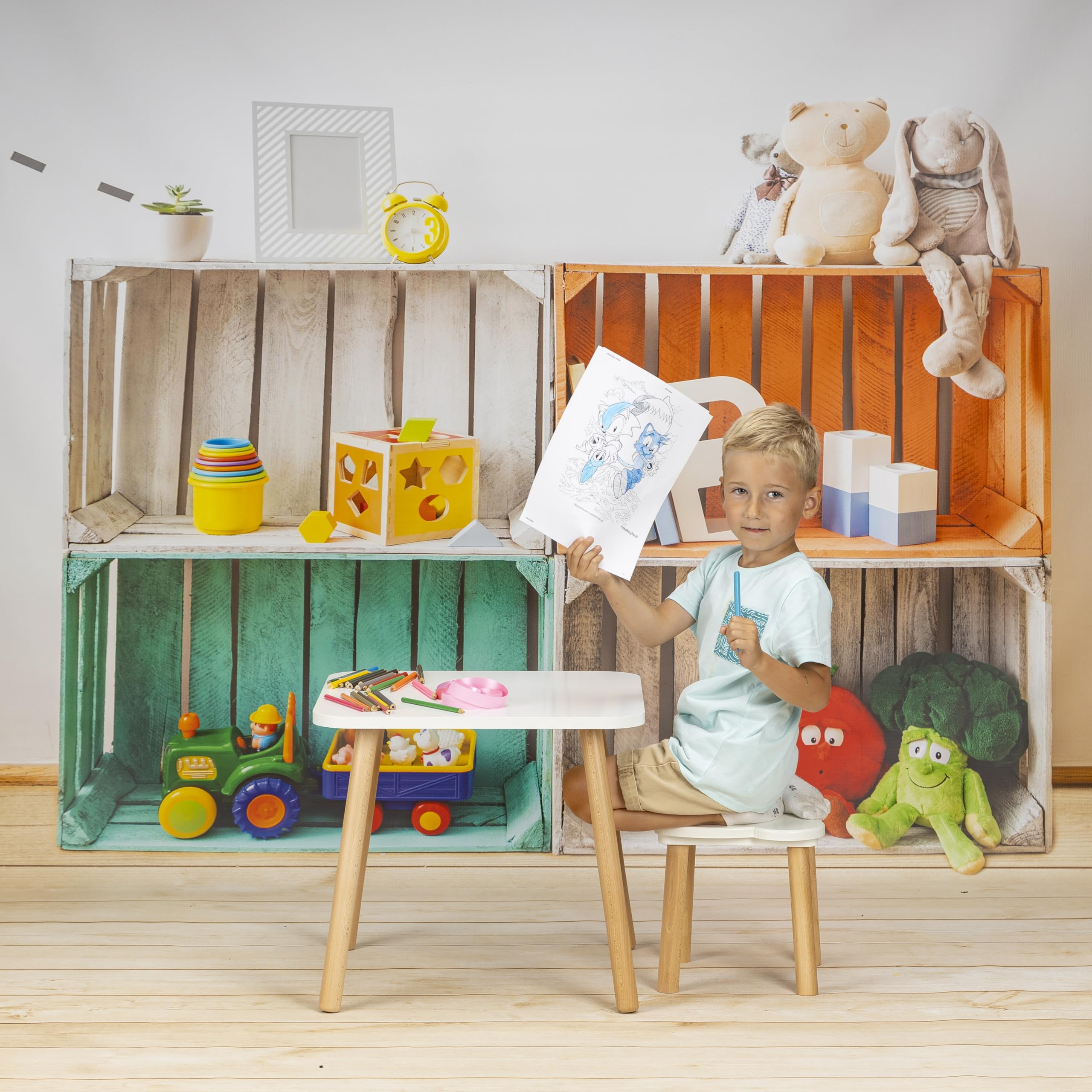 Kindertisch aus Holz - Naturmöbel für Kinder, 50 x 50 x 47 cm, Kindertisch ab 3,4,5,6,7 Jahren, Kinderzimmermöbel