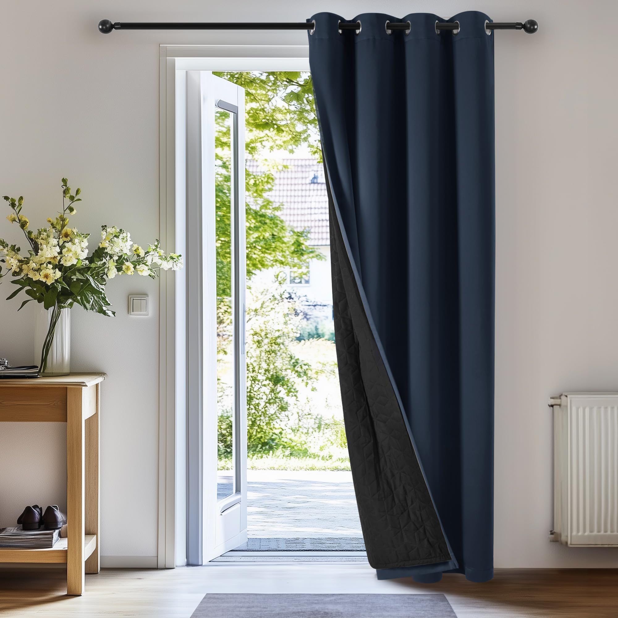 Deconovo Cortinas Opacas con Ojales, Cortinas térmicas y Resistentes al frío, Cortinas separadoras de ambientes, 140×260 CM, Azul Marino