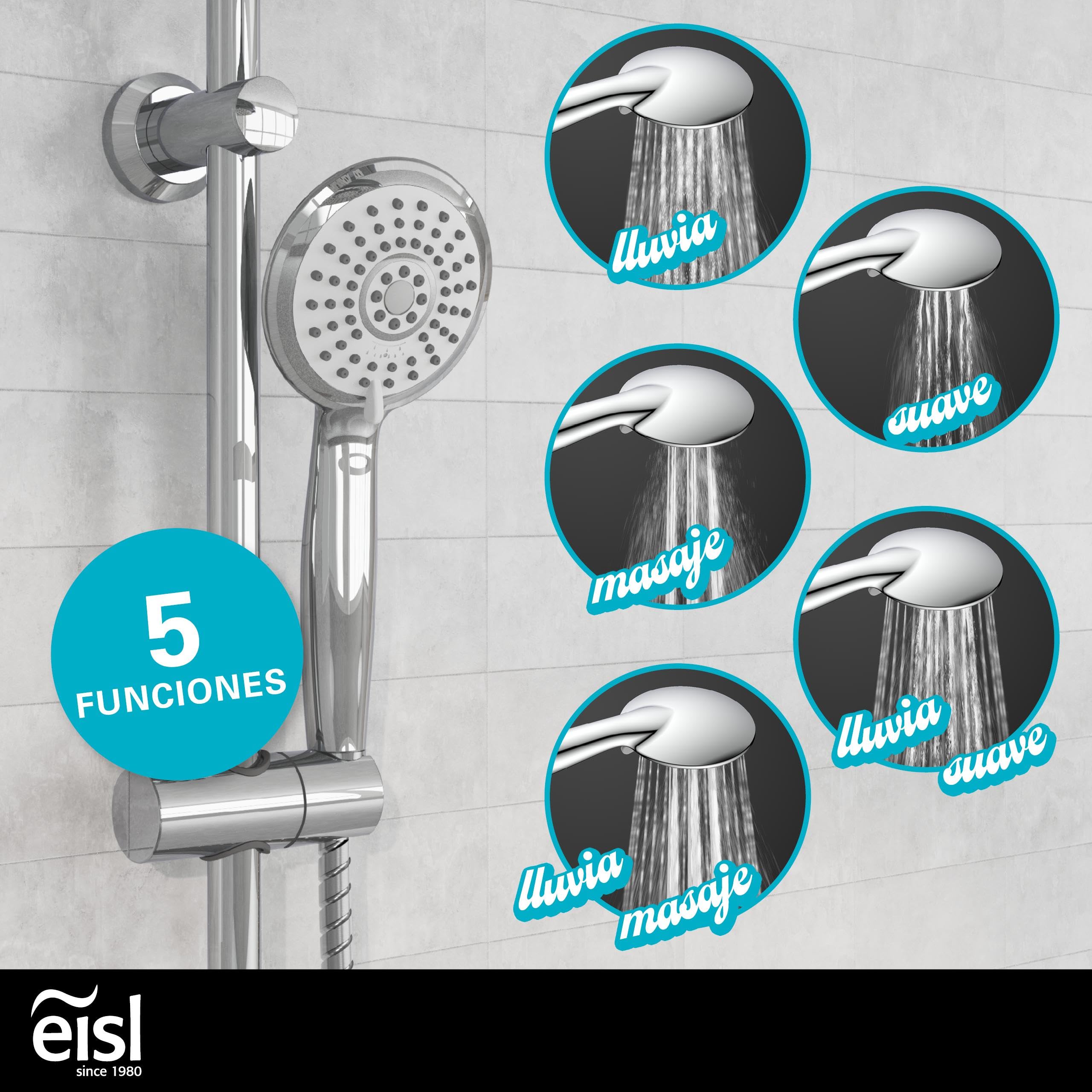EISL Sommerregen DX1005CS-A Conjunto de ducha sin grifo, conjunto 2 en 1, ducha grande y teleducha, ducha sin grifo, kit de instalación completo, cromo