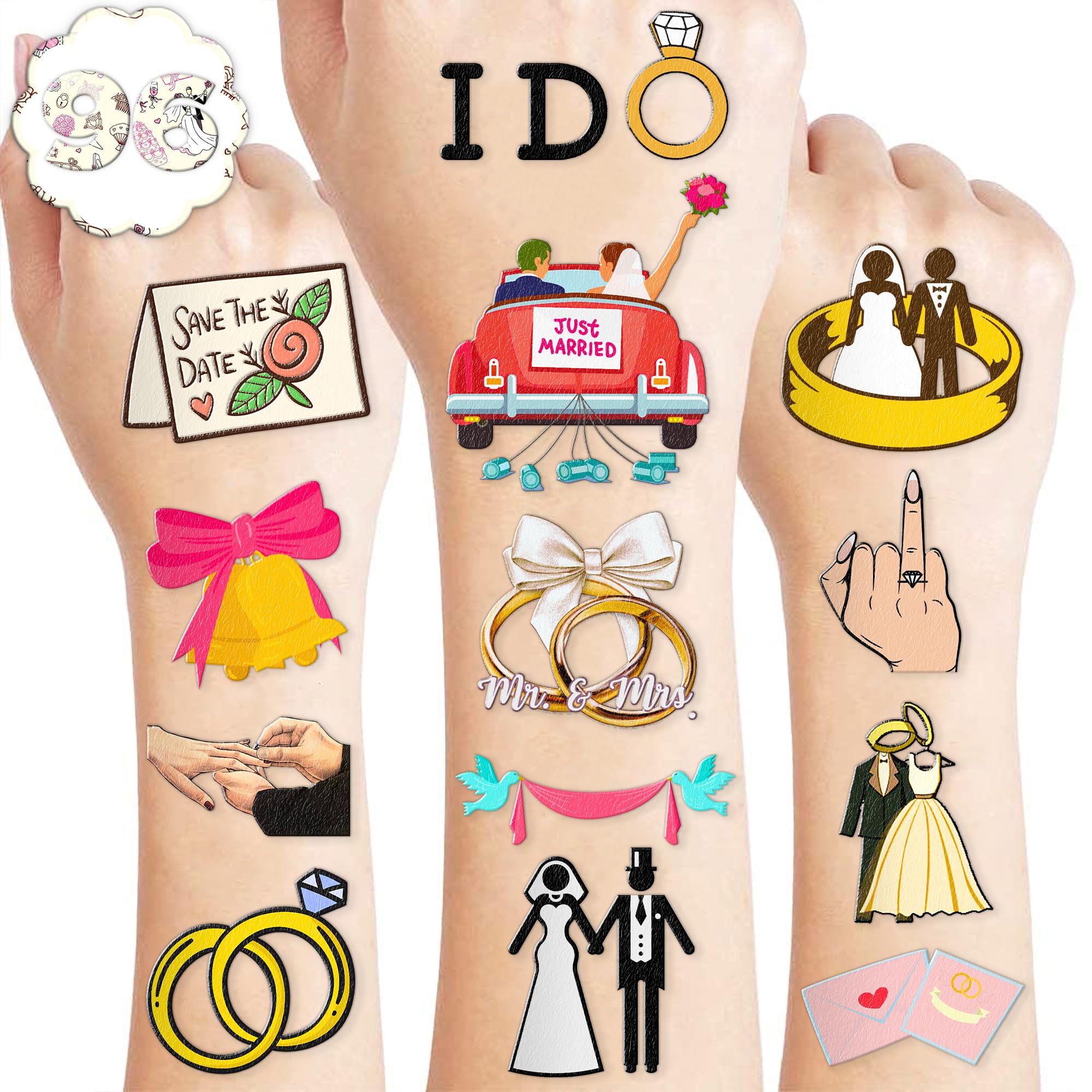 96 PCS Wedding Pre-Cut Temporary Tattoos