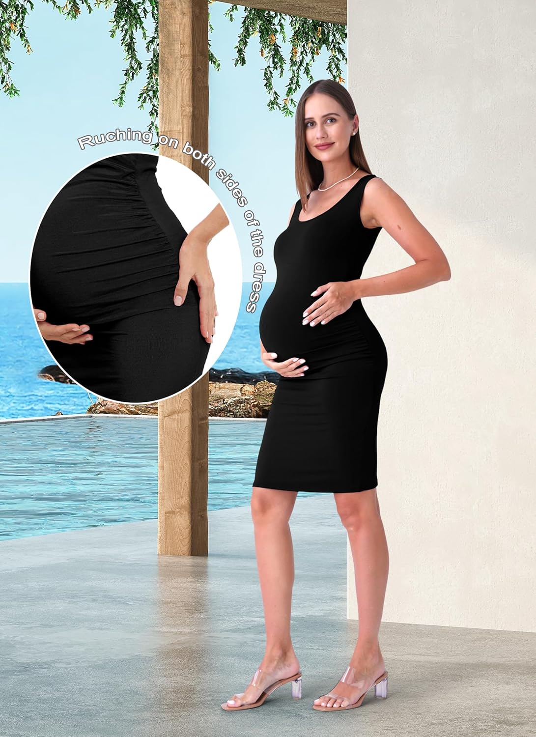 Rnxrbb S-2XL Women Summer Sleeveless Maternity Dress Pregnancy Tank Scoop Neck Mama Clothes Casual Bodycon Clothing - Image 3