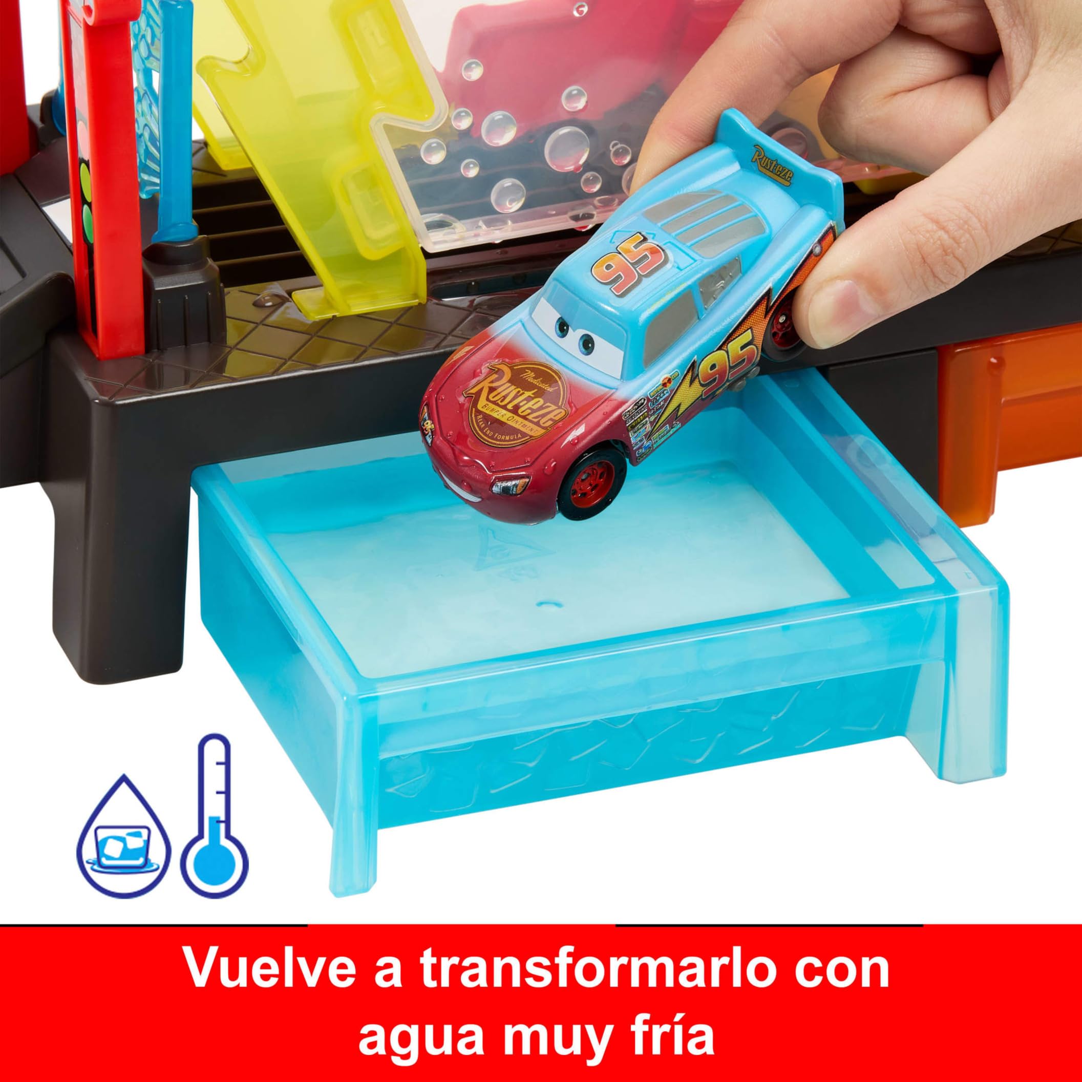 Mattel Disney Pixar Cars Túnel de lavado con cambio de color Conjunto de juego con vehículo de juguete Rayo McQueen con cambio de color, 50,8cm, se conecta con otros conjuntos, JBM70