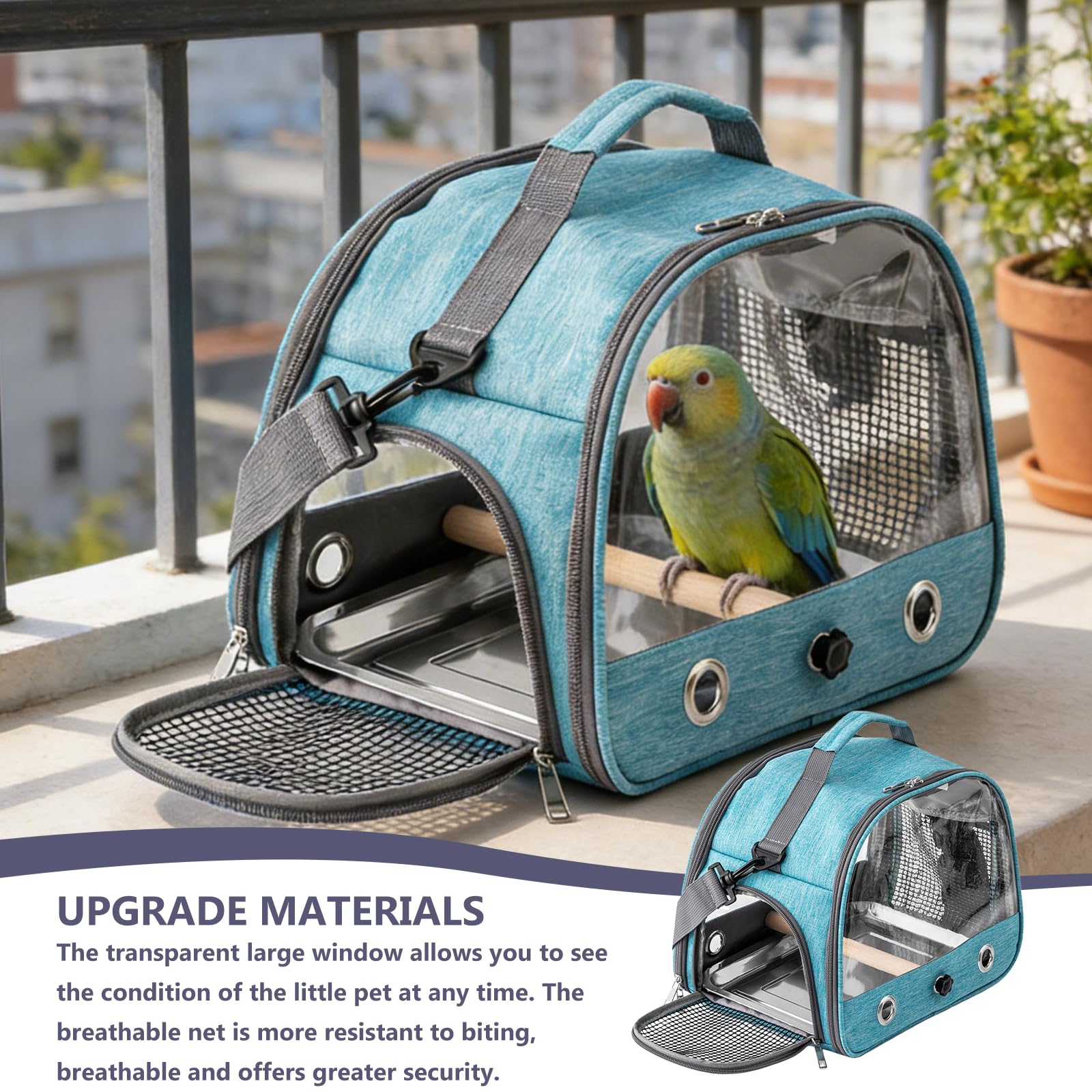 Sac de transport pour oiseaux, avec plateau en acier inoxydable et perche, cage à oiseaux, portable, sac de voyage pour perruches, perruches, petits animaux, bleu