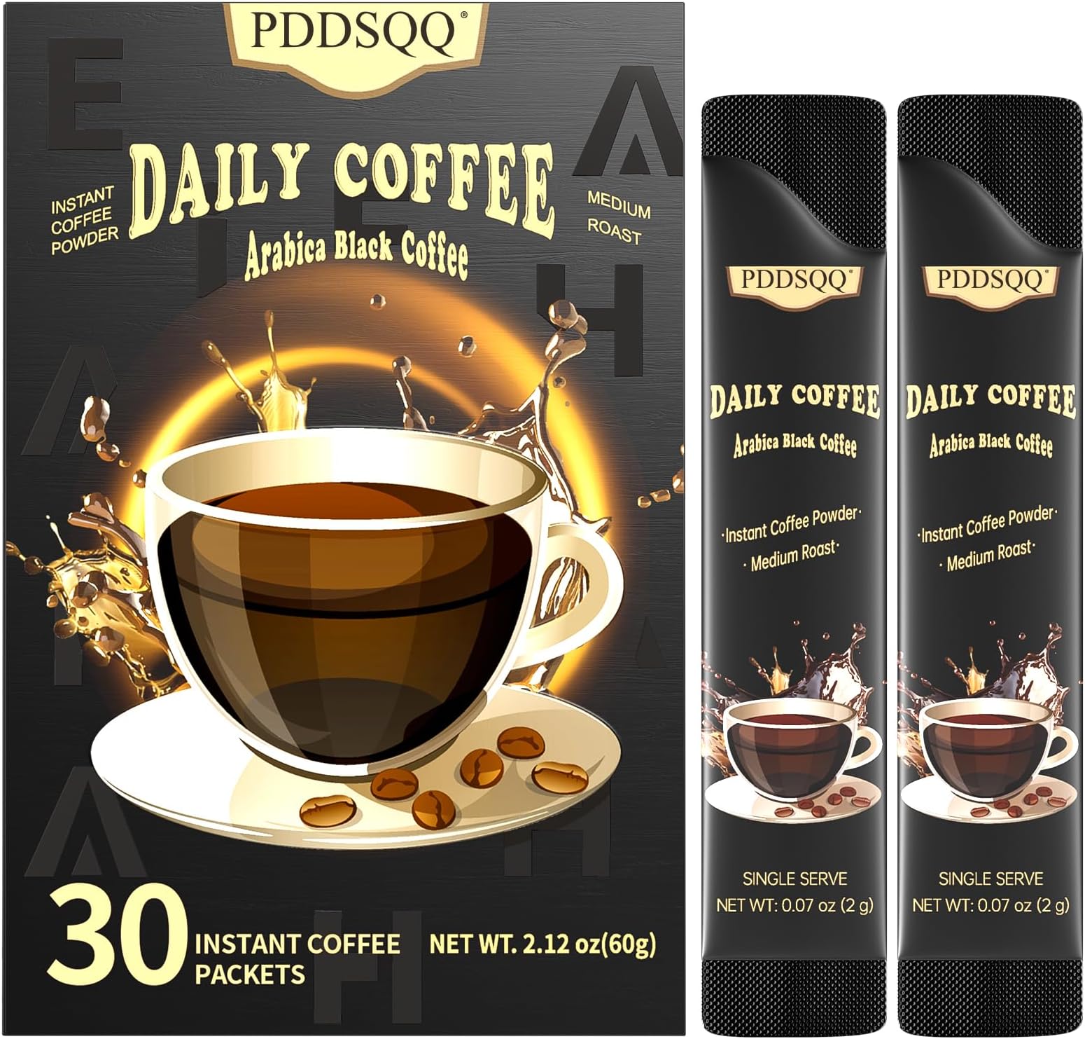Instant Coffee Packets Single Serve Sticks 30 Sachets, Medium Roast Arabica Black Coffee Individual Packs for Camping Travel, Sugar Free Instant Hot/Iced Coffee Packs, Bulk Instant Coffee Singles
