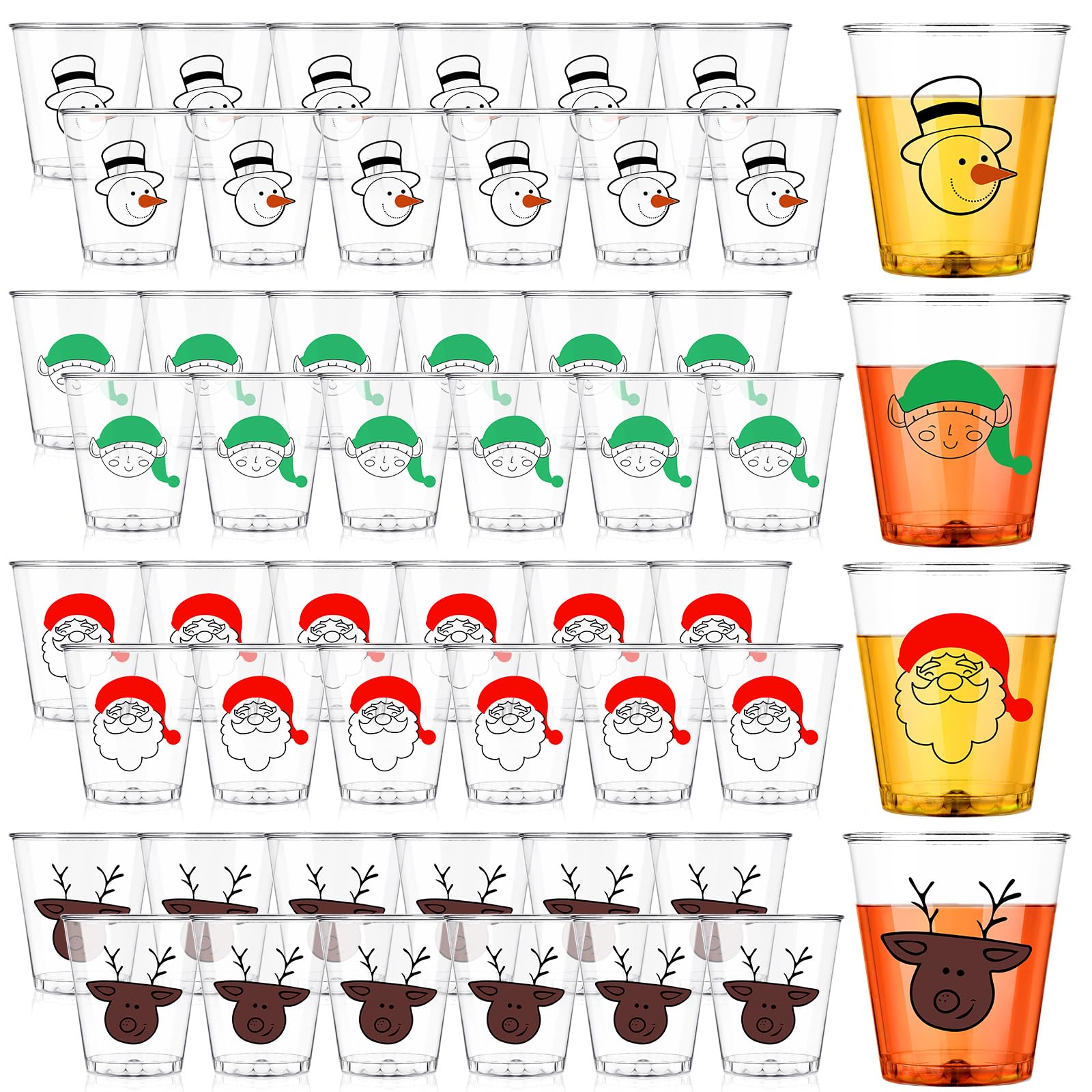 Layhit 200 Pcs Christmas Plastic Shot Cups 2 oz Clear Disposable Shot Glasses Christmas Mini Shot Cups Bulk Santa Elf Snowman Reindeer Drinking Cups for Xmas Holiday Party Supplies Beer Drinks Snacks