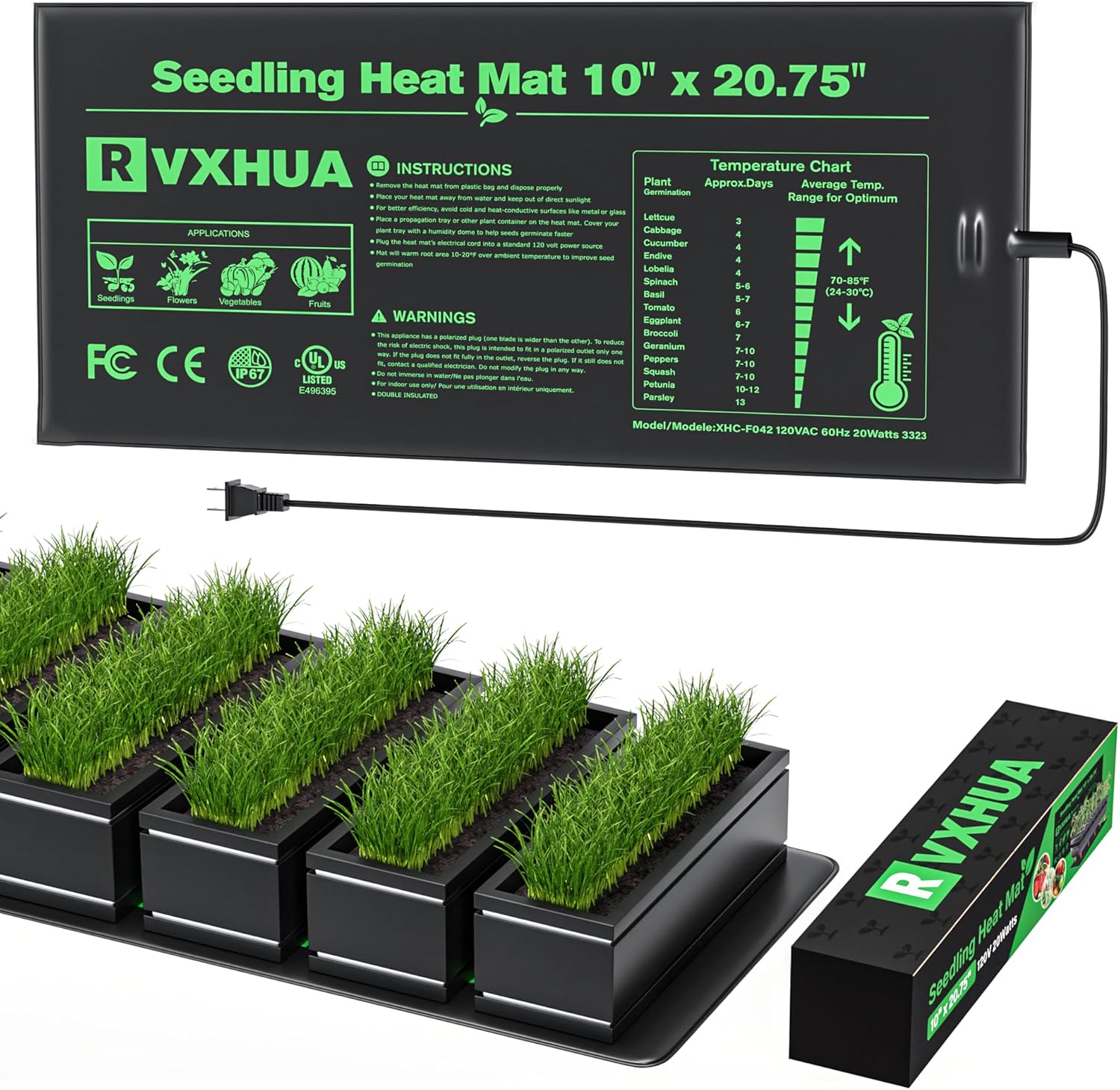 RVXHUA 10 x 20.75Inch Seedling Heat Mat for Rapid Seed
