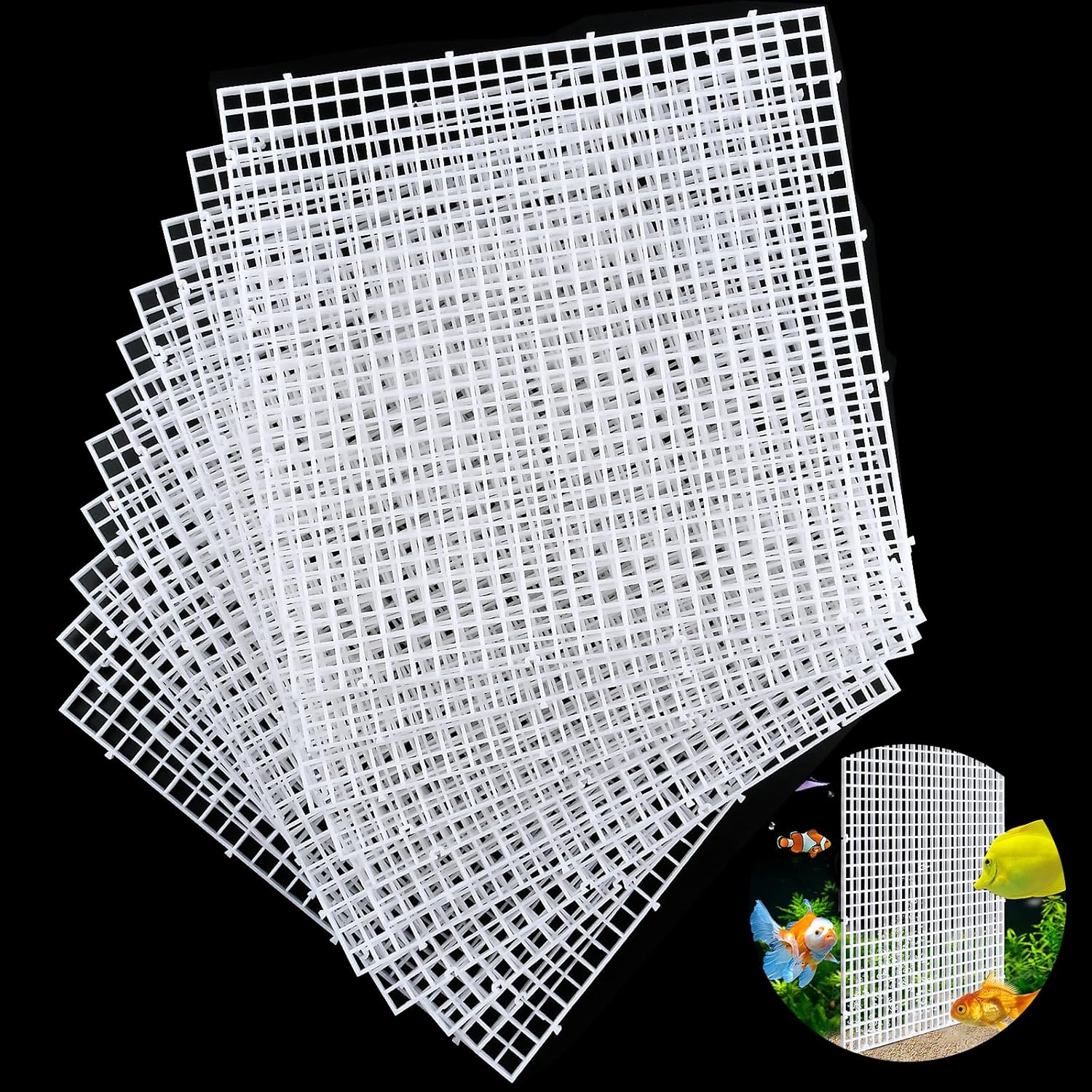 Supkiir 14pcs Aquarium Fish Tank Divider, Plastic Grate Isolation Board Partition, White Aquarium Filter Bottom Tray Egg Crate Light Diffuser Grid Panel