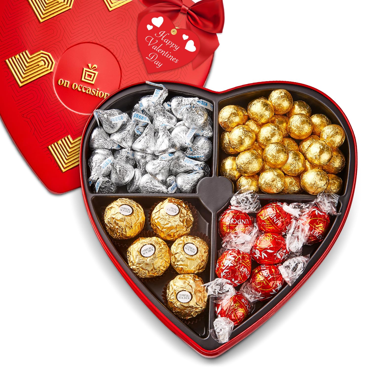 Heart Chocolate Gift Box – Assorted Luxury Milk Chocolates in Red Tin – Gourmet Valentine’s Day Candy for Couples, Her, or Him – Chocolate Gift Basket for Loved Ones (50 Count)
