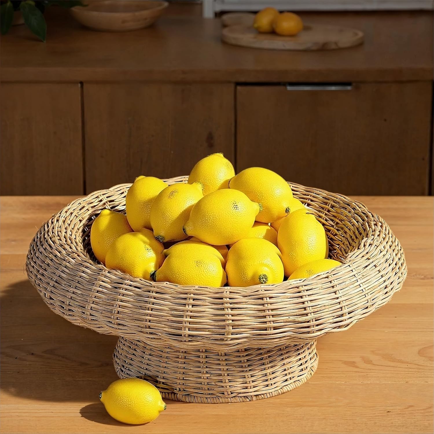 Bloomingville Round Hand-Woven Rattan Pedestal Bowl, Natural