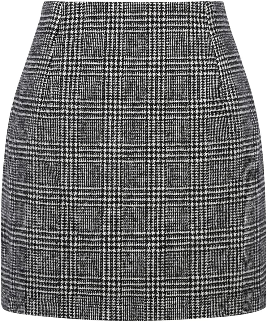 Plaid Mini Skirt for Women High Waist A line Bodycon Pencil Fall Skirts