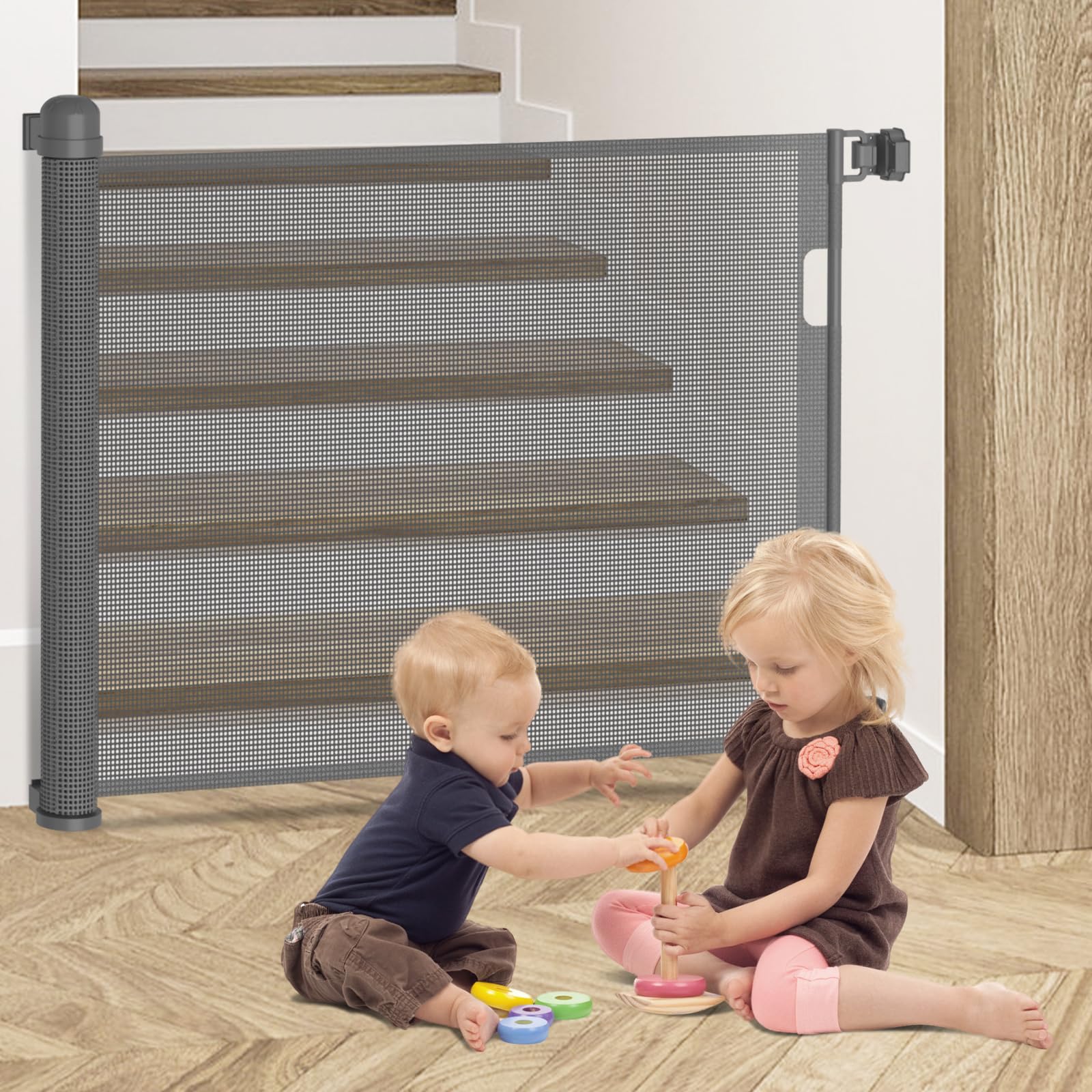 Barrière extensible animaux en tissu mesh durable gris enroulable 180cm