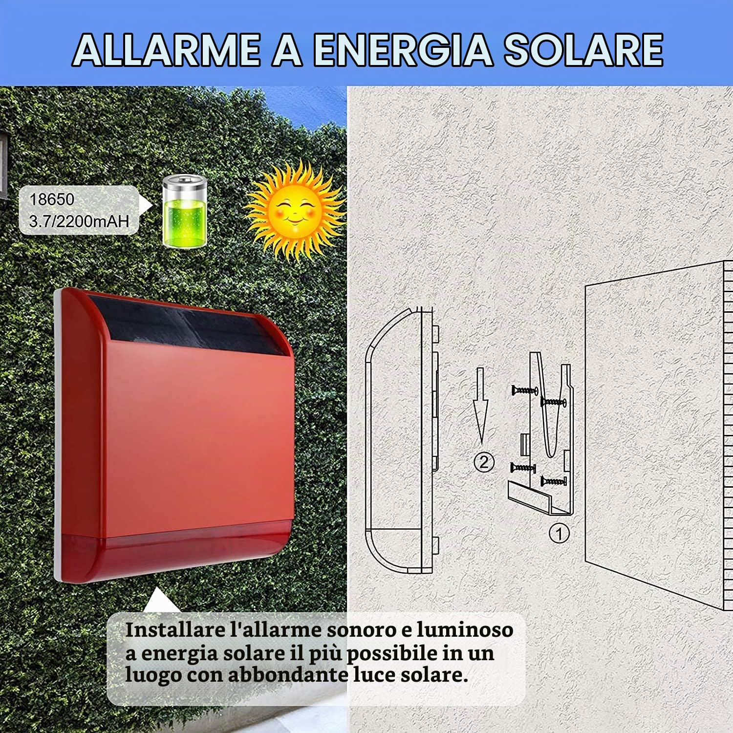 Allarme sirena solare wireless Wolf-Guard (110 dB), batteria integrata, allarme antimanomissione, allarme domestico wireless con 2 sensori di movimento, 3 sensori porta e 2 telecomandi