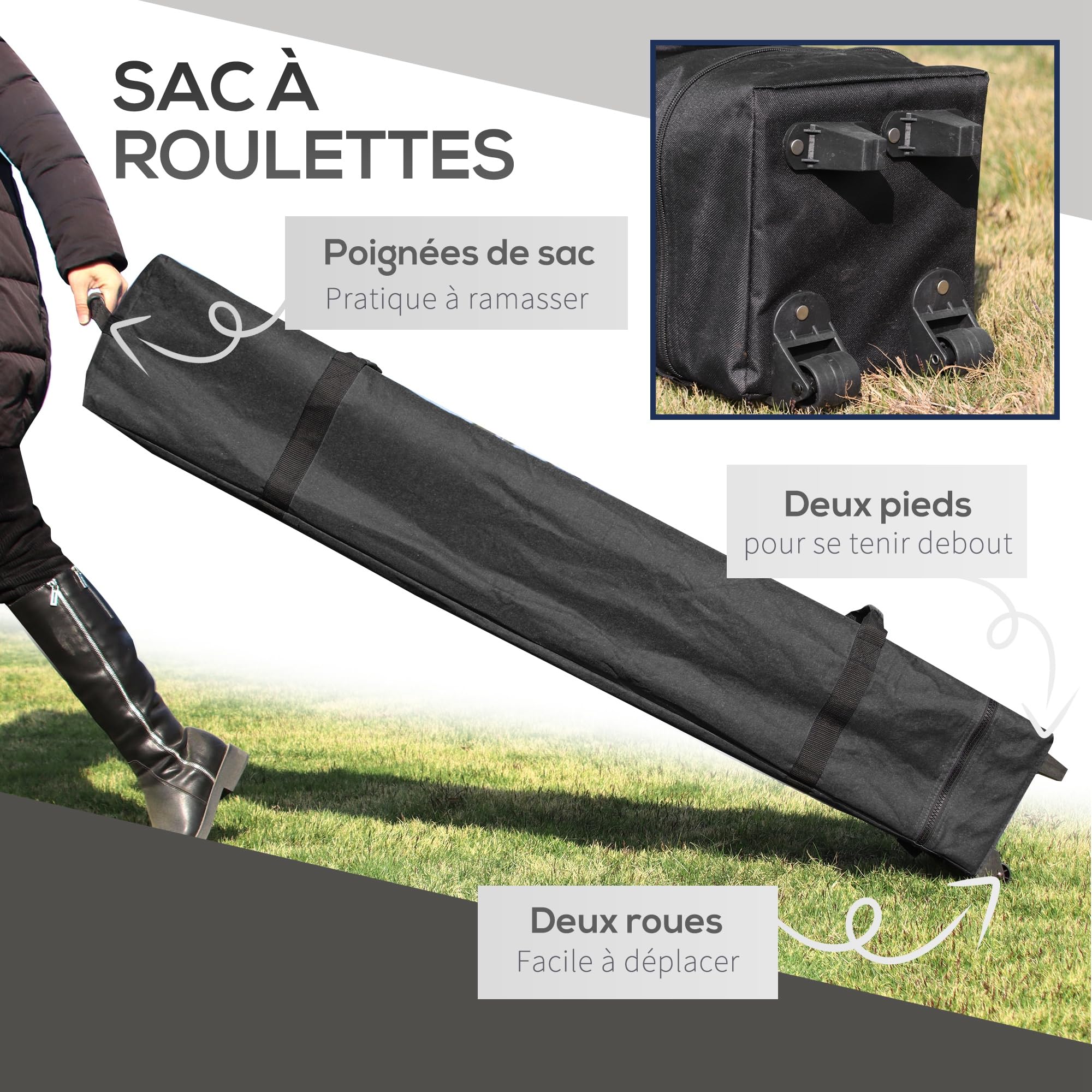 Outsunny Tonnelle Pop-up Jardin Barnum Pliant 5 x 3 m, Tissu Oxford avec 2 parois réglables, Facile à Monter, Sac à Transport à roulettes Inclus Gris