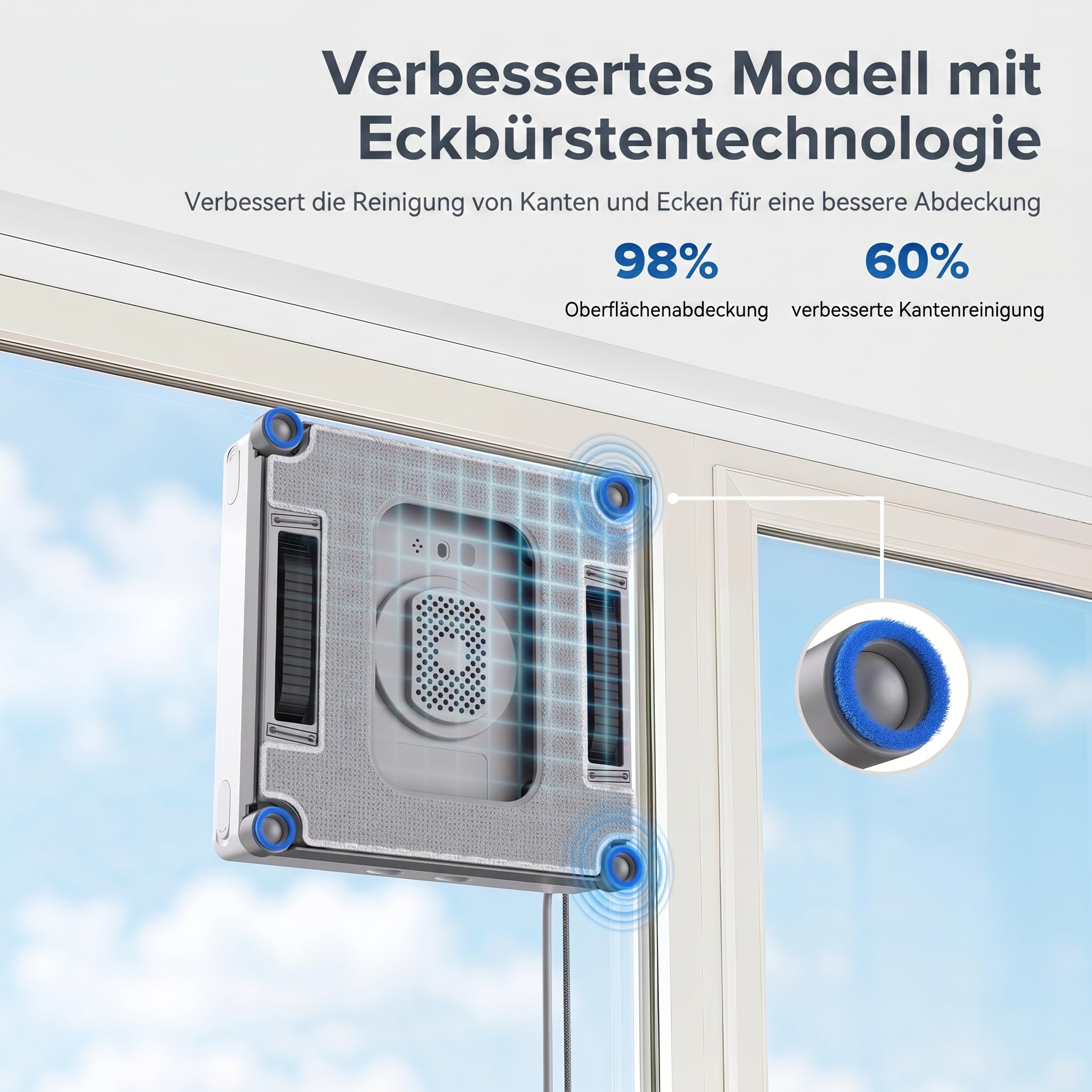 Lubluelu Fensterreinigungsroboter mit KI-gesteuerter Navigation, 8 kPa starker Saugleistung, 4-seitigen Reinigungsbürsten, Doppel-Sprühsystem, intelligenter Routenplanung, 8 Schutzfunktionen