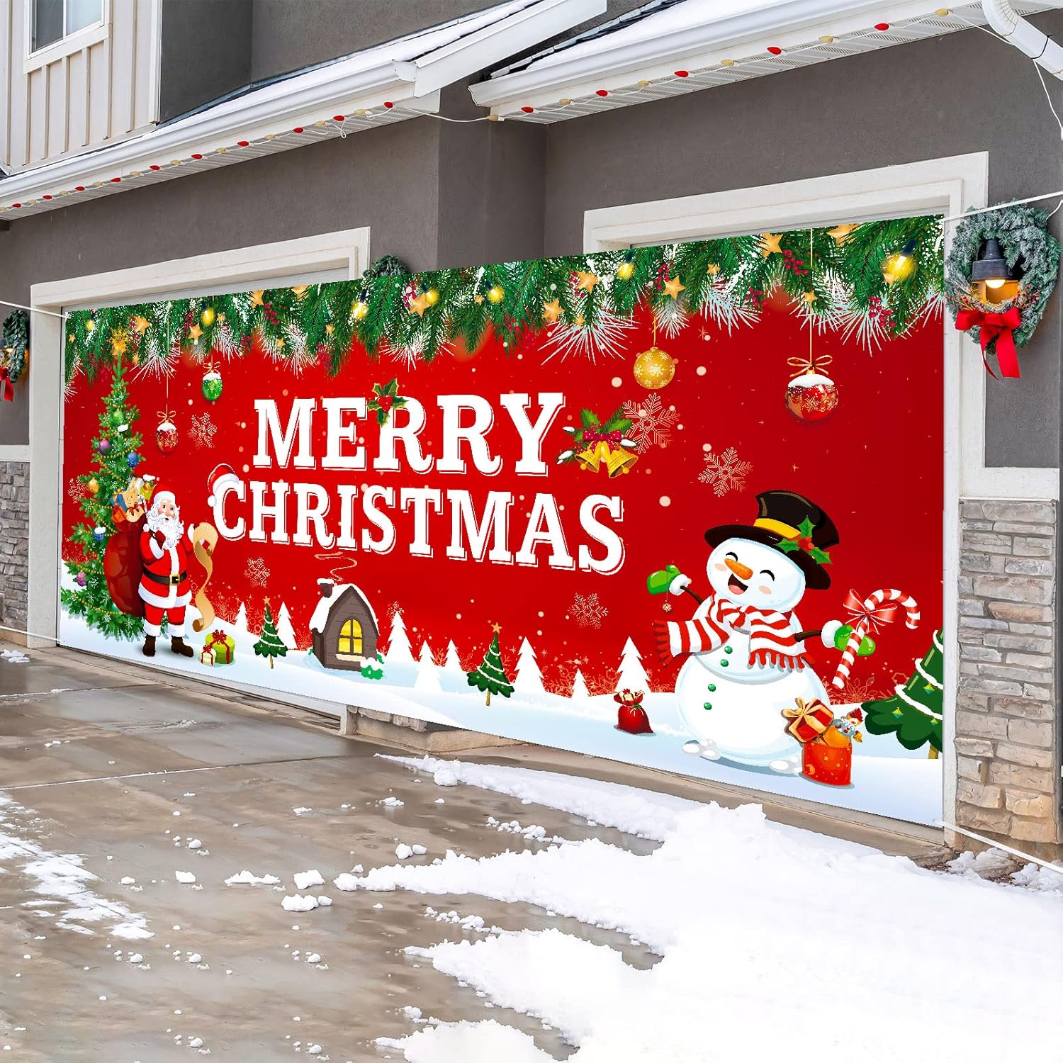 Outdoor Christmas Holiday Garage Door Banner Cover Large