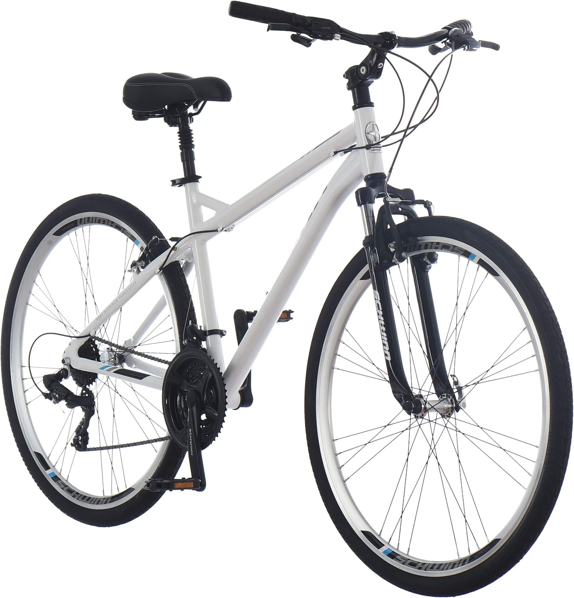 Network 3.5 Hybrid Bike, Mens and Womens Bike, 21-Speed Hybrid Bicycle, Aluminum Frame, Suspension Seat, Alloy Linear Pull Brakes, Adult Bicycle