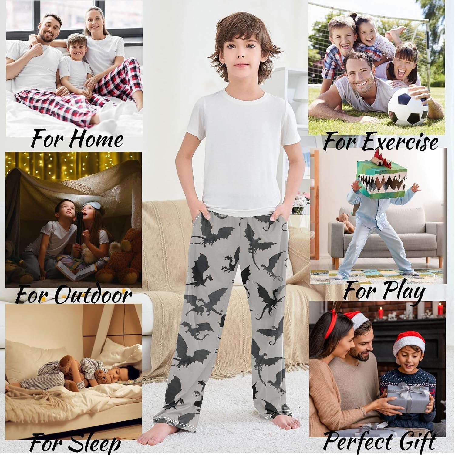 visesunny Boys' Pants Flying Dragons Jogger Pants Elastic Waist Long Bottoms Trousers with Pockets S-XL