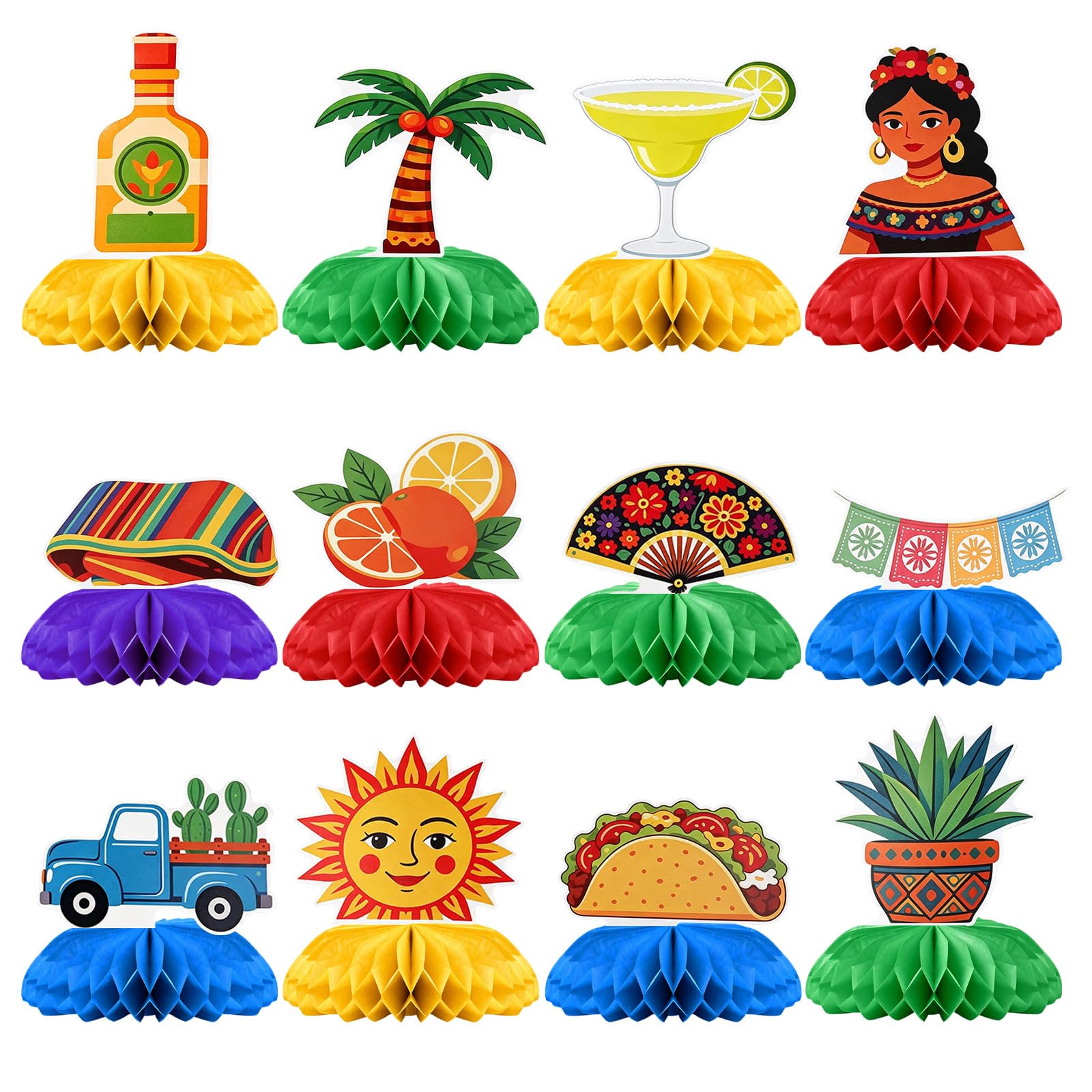12PCS Fiesta Mexican Taco Party Honeycomb Centerpieces Table Decorations
