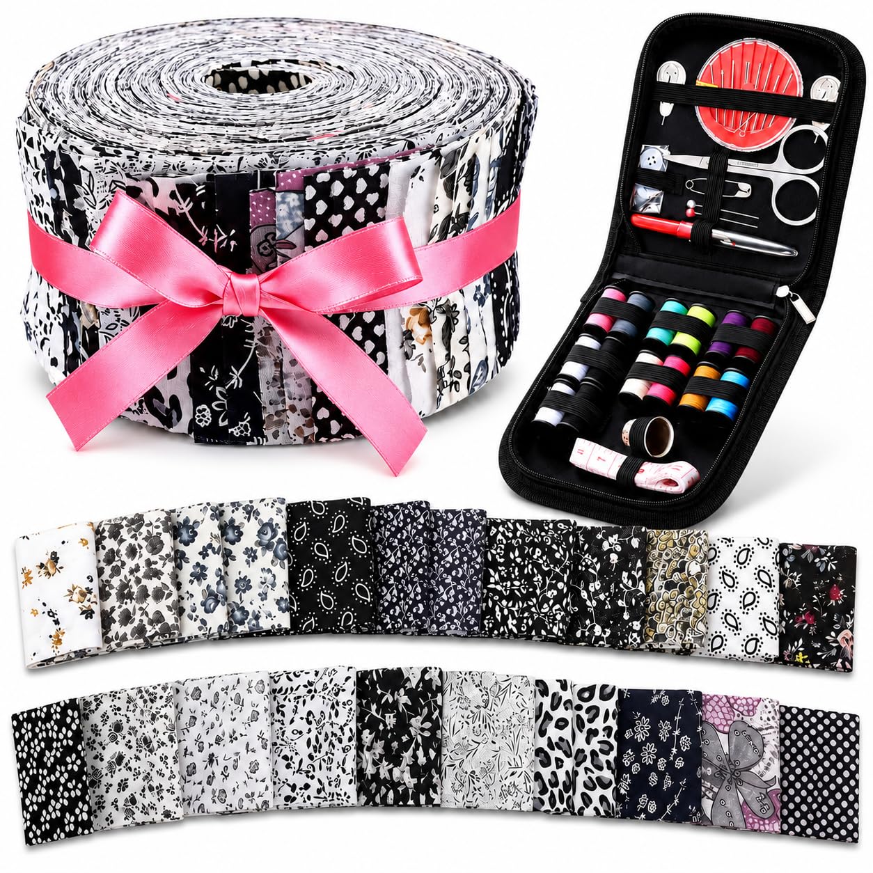 40PCS Jelly Roll Quilting Strips, 2.5x20in Precut Fabric Bundle for Sewing
